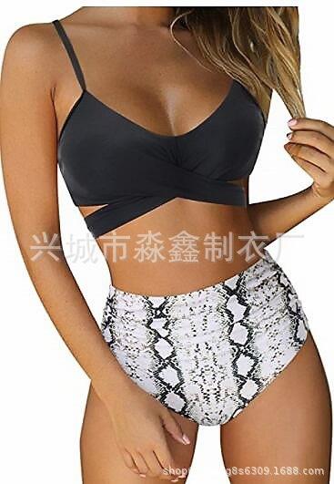 Explosive Leopard Print Cross High Waist Split Bikini, Sexy BIKINI Swimsuit for Women, Direct Supply