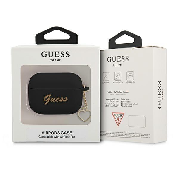 Guess Guaplschsk Airpods Pro Cover Black/Black Silicone Charm Heart Collection