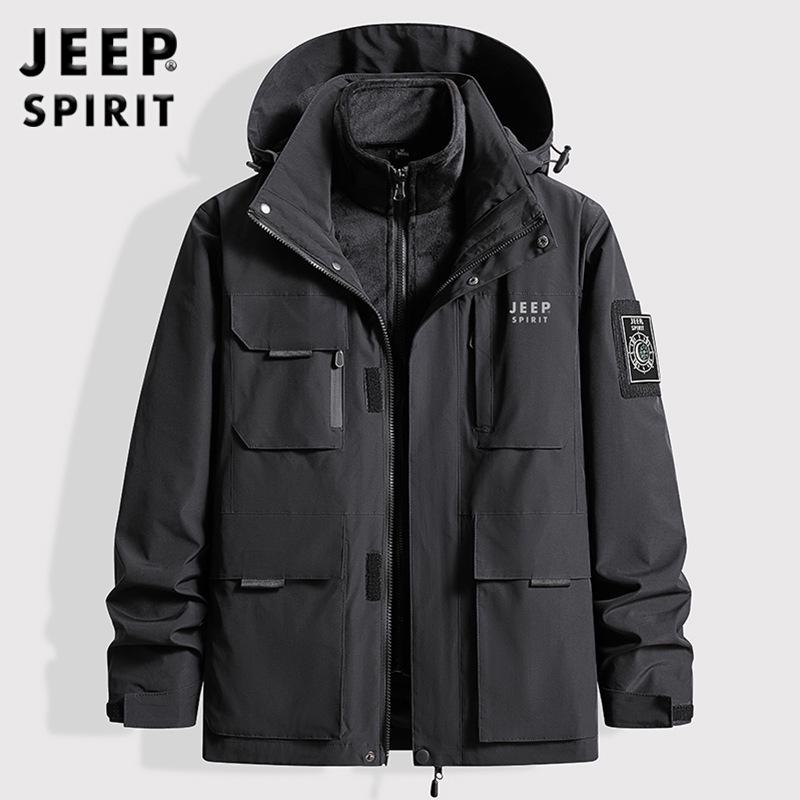 

Jeep Casual 2025 Men s Windproof Winter Jacket Set with Detachable Hood and Liner, Plus Size #88988 XXL чорний