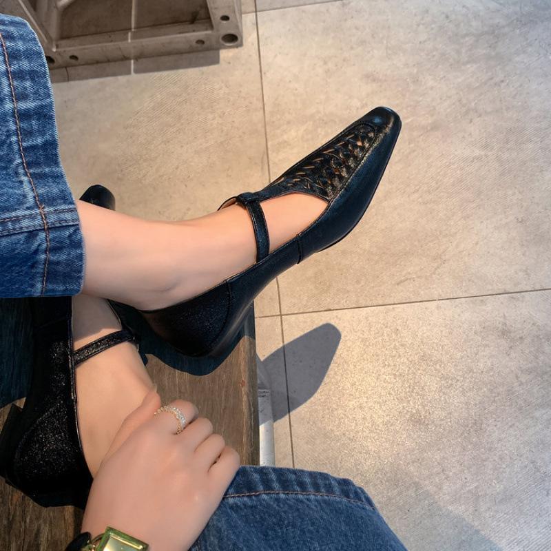 

New leather fashion single shoes low heel non-slip beef tendon sole large size pointed small leather shoes four seasons sheepskin women s shoes black 40 чёрный