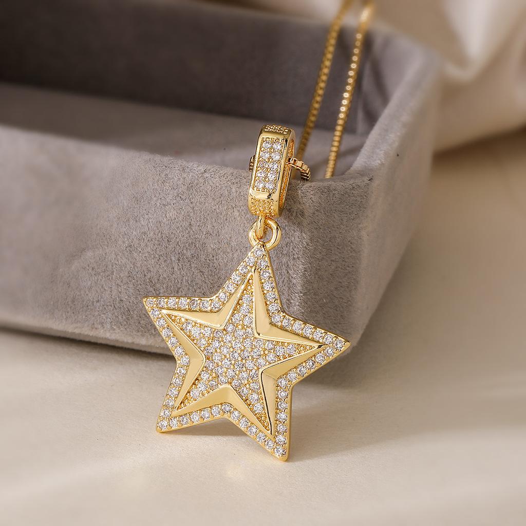1pc Fully Crystalized Stainless Steel Luxury Star Necklace For Women