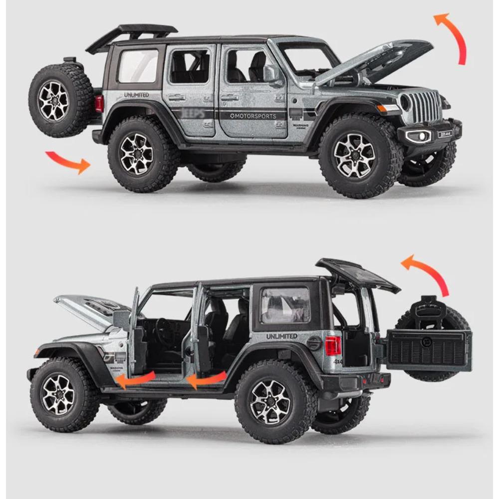 1/32 Scale Wrangler 4X4 Toy Car Models Alloy Diecast 6 Doors Opened Sound Light Pull Back Scale Model Cars Toys Holiday Gifts