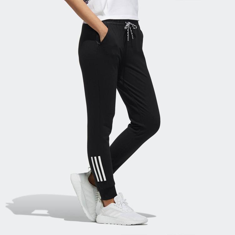 Adidas Neo Three Stripe Drawstring Cuffed Sports Pants Women Pants Black DW7801