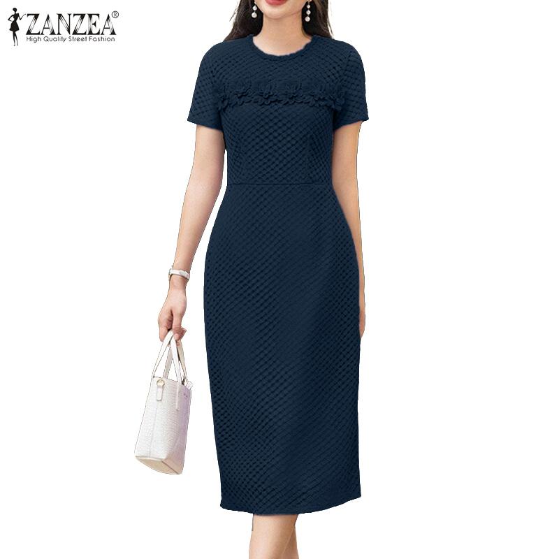 ZANZEA Women Elegant Casual Lace Patchwork Summer Short Sleeve Sheath Dress