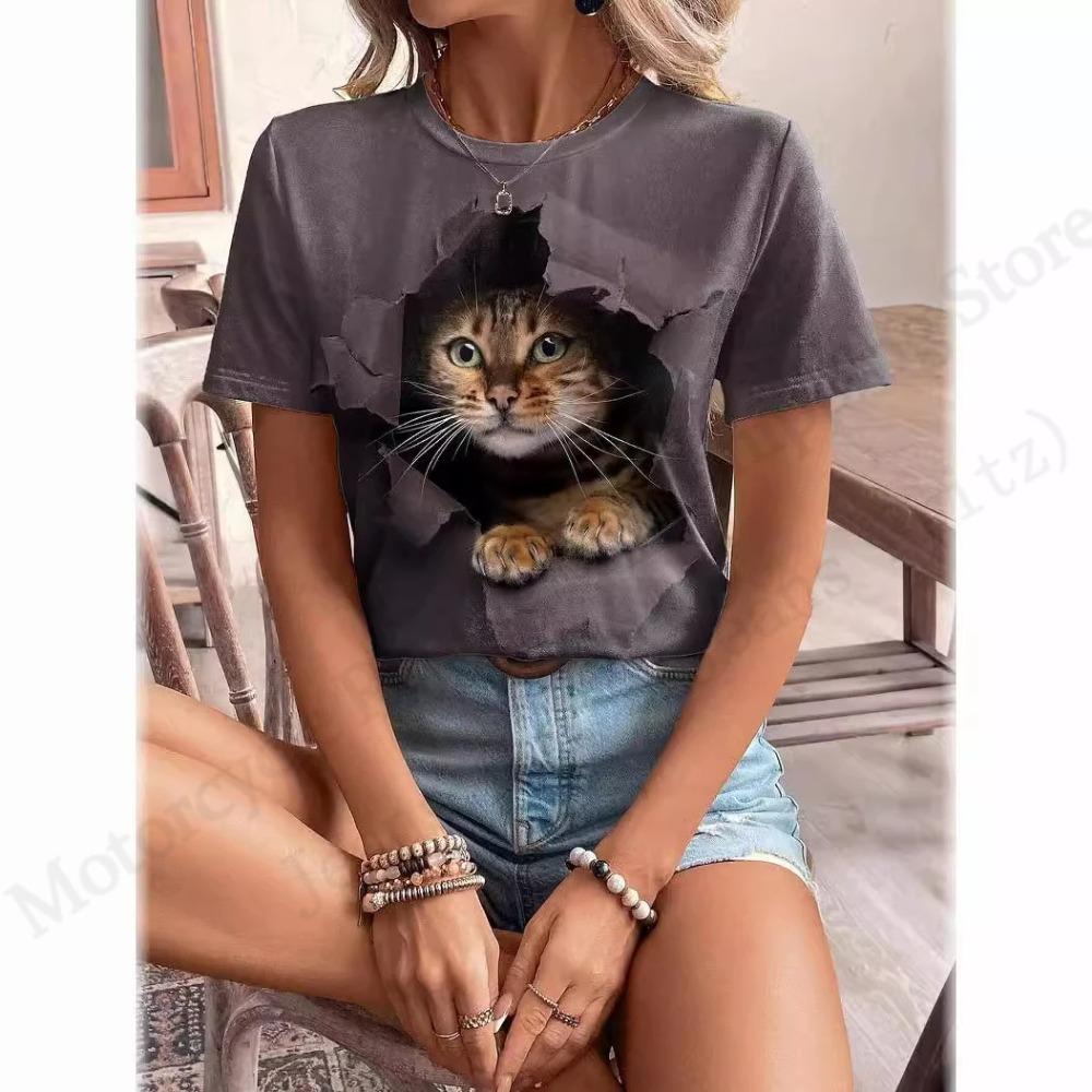 

Funny Cat 3D Print Graphic T shirt Women Fashion Casual O Neck Short Sleeve Animal Tops Tees Clothes 5XL