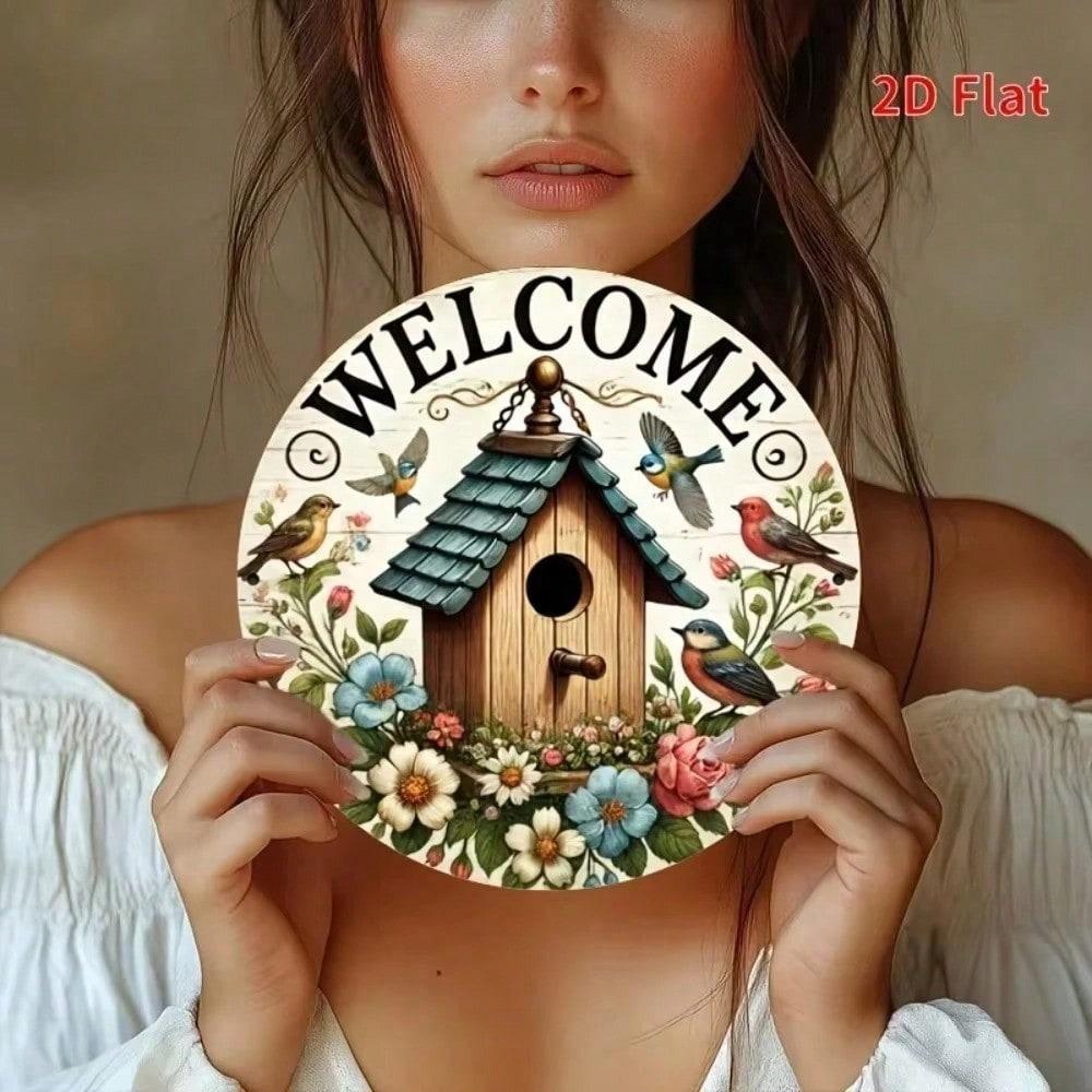 2D Metal Wreath Sign, Round Wall Art Decor for Home, Living Room, Bathroom, Halloween Gift