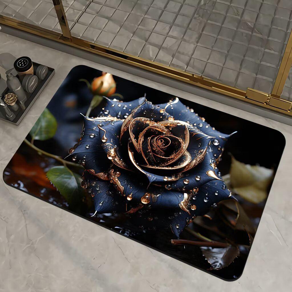 3D Floral Diatomaceous Earth Bath Mat - Absorbent, Quick-Dry, Stain & Wear Resistant Doormat