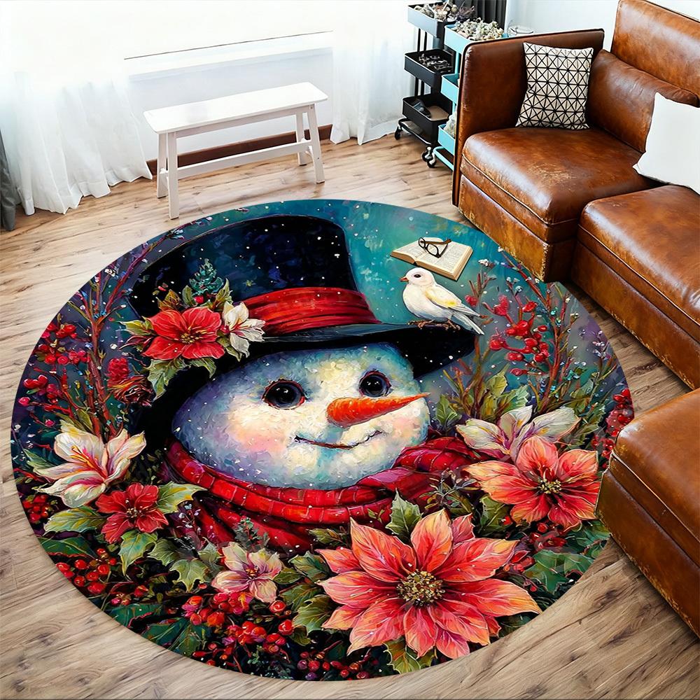 1PC snowman flowers Office Round Area Rug, Under Office Chairs Bedroom Living Room Home Decor,Carpet for Office, -1110245