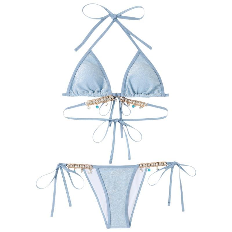 Swimsuit woman fish diamond chain European and American pure desire wind strap triangular bikini three-point ins sexy vacation swimsuit