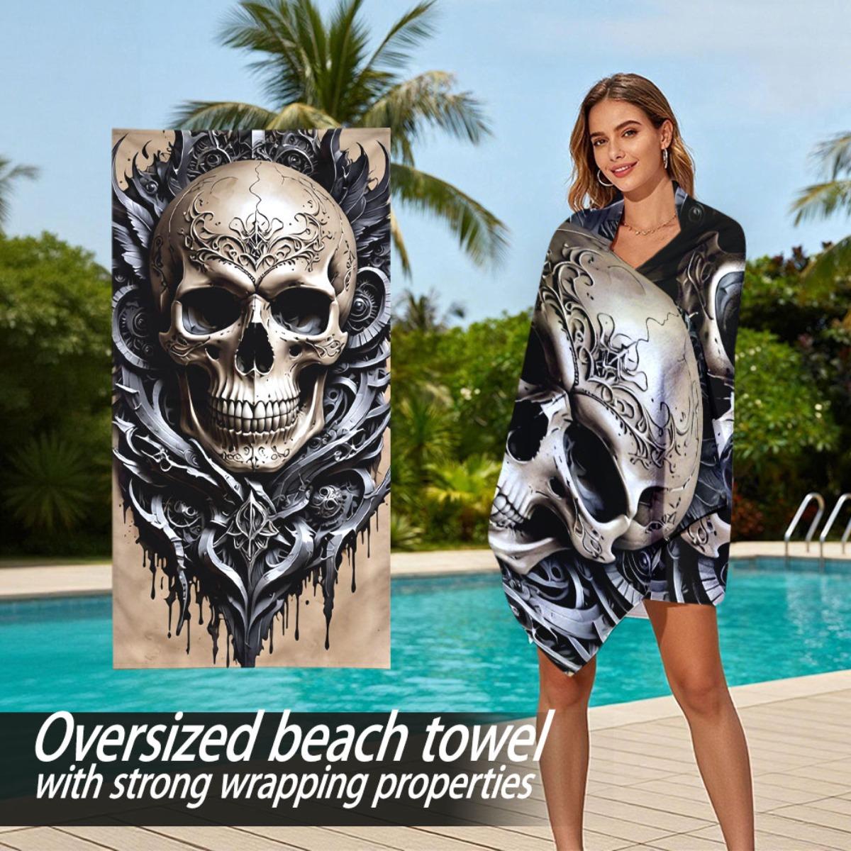 

Dark Gothic-style decorated skull polyester microfiber beach towel is highly absorbent, suitable for swimming and beach outings W30*H60(CM)