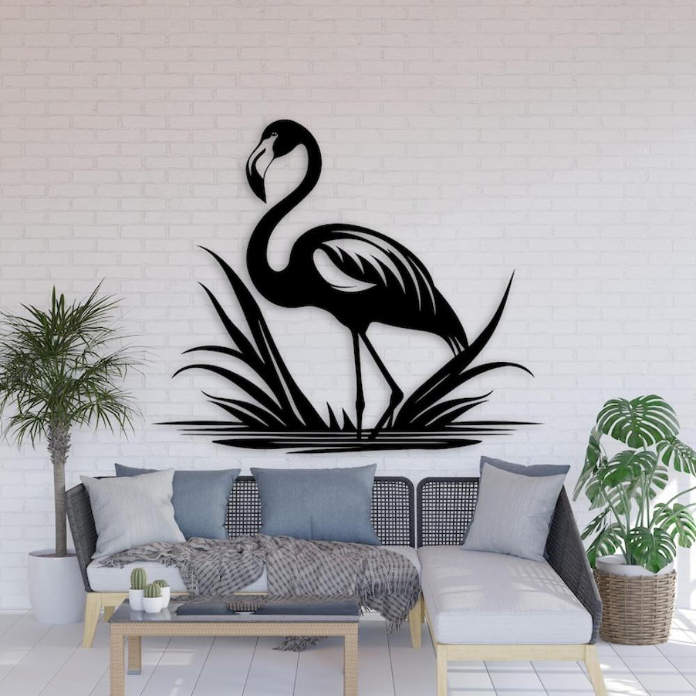 Black Metal Flamingo Wall Decor 3D Shadow Effect Tropical Home Art Modern Garden Sculpture