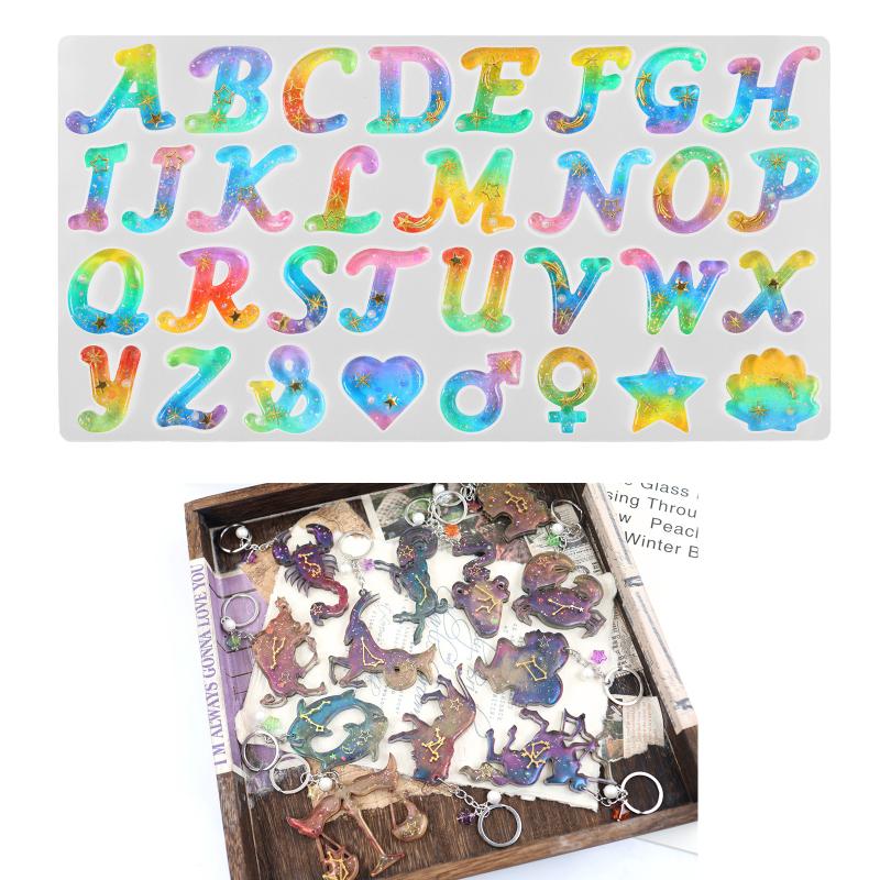 Silikonformen 12 Konstellation Englischer Buchstabe Wiederverwendbare Form für DIY Schlüsselanhänger Halskette Schmuck