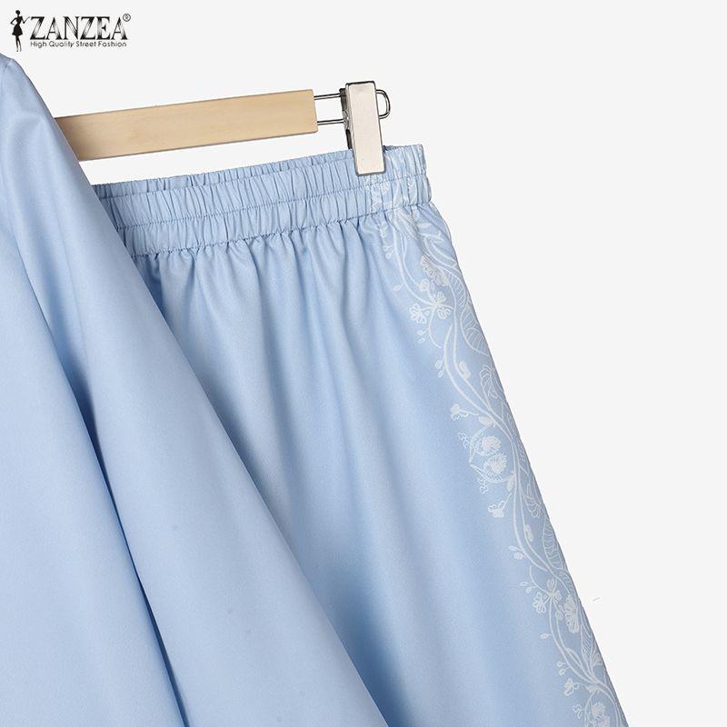 ZANZEA Women Ethnic Print Casual Long Sleeve Blouse and Long Skirts Two Piece Suit Set