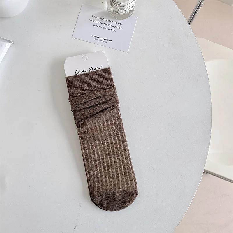 Breathable Summer Thin Women Socks Japanese Fashion School Girls Loose Long Socks Korean Style Solid Color Black White Socks Sox