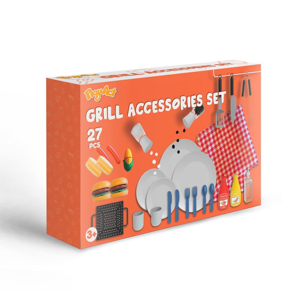 Joyfy 27 Pcs Kids Kitchen Toy Playset BBQ Grill Pretend Play Food Sets, Gift for Toddlers 2 3 4 Years Old Girls Boys
