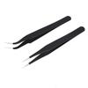 Stainless Steel Nail Art Tweezers - Black Curved & Straight Tips for Eyelash Grafting, Rhinestone/Picking Decorations, Multi-functional.