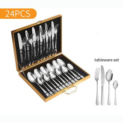 Tableware 24 Sets of Western Steak Knife, Fork and Spoon Four Main Gold Box Gift Stainless Steel