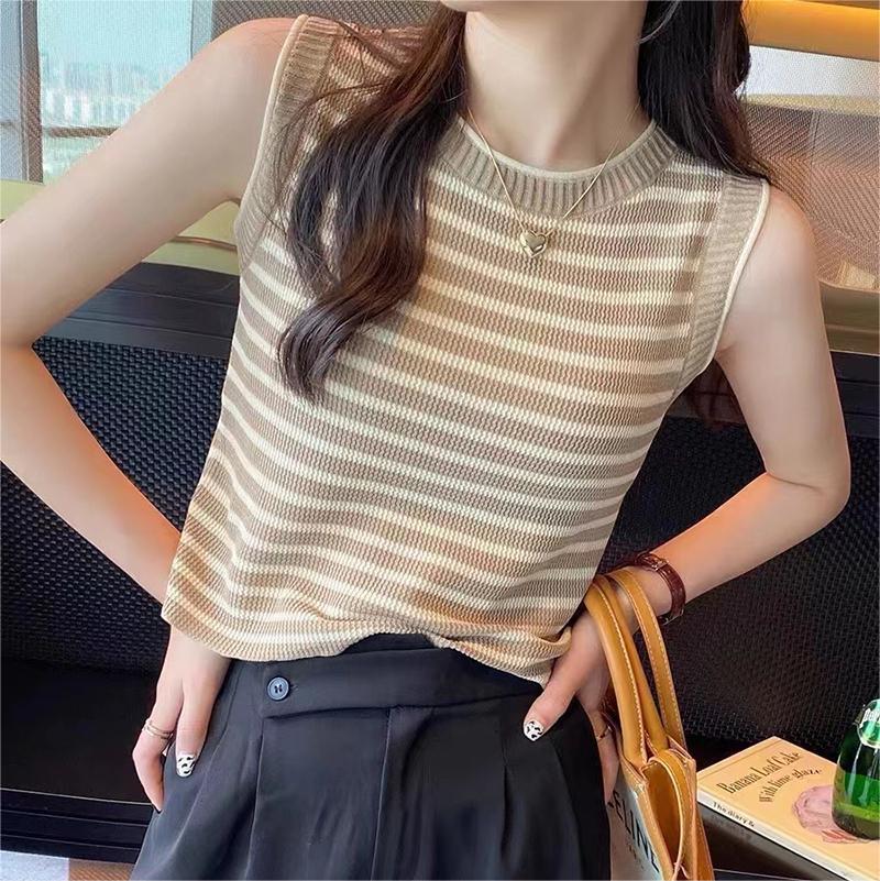 Striped knitted vest suspender women's summer new design sense outer wear wide inner sleeveless student top women