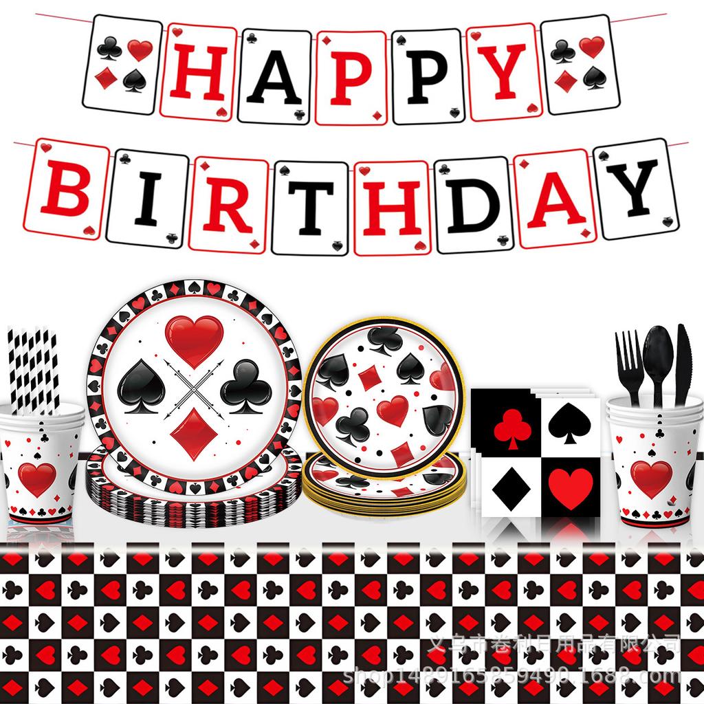 Geburtstagsparty im Casino-Stil: Geburtstagsdekorationen, Pokerdekorationen, Banner, Besteckarrangement