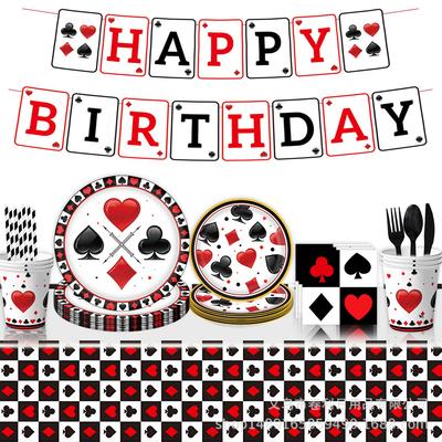 Kasino-tema födelsedagskalas Födelsedagsprydnader Pokerdekorationer Banderservetter Bestickarrangemang