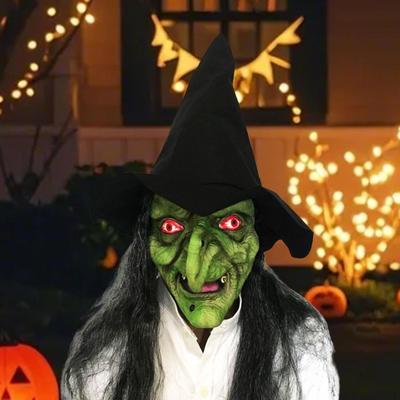 Maska czarownicy z lateksu na Halloween, rekwizyt, kostium cosplay, wysokość 70 cm, do występów na scenie, lekka i miękka