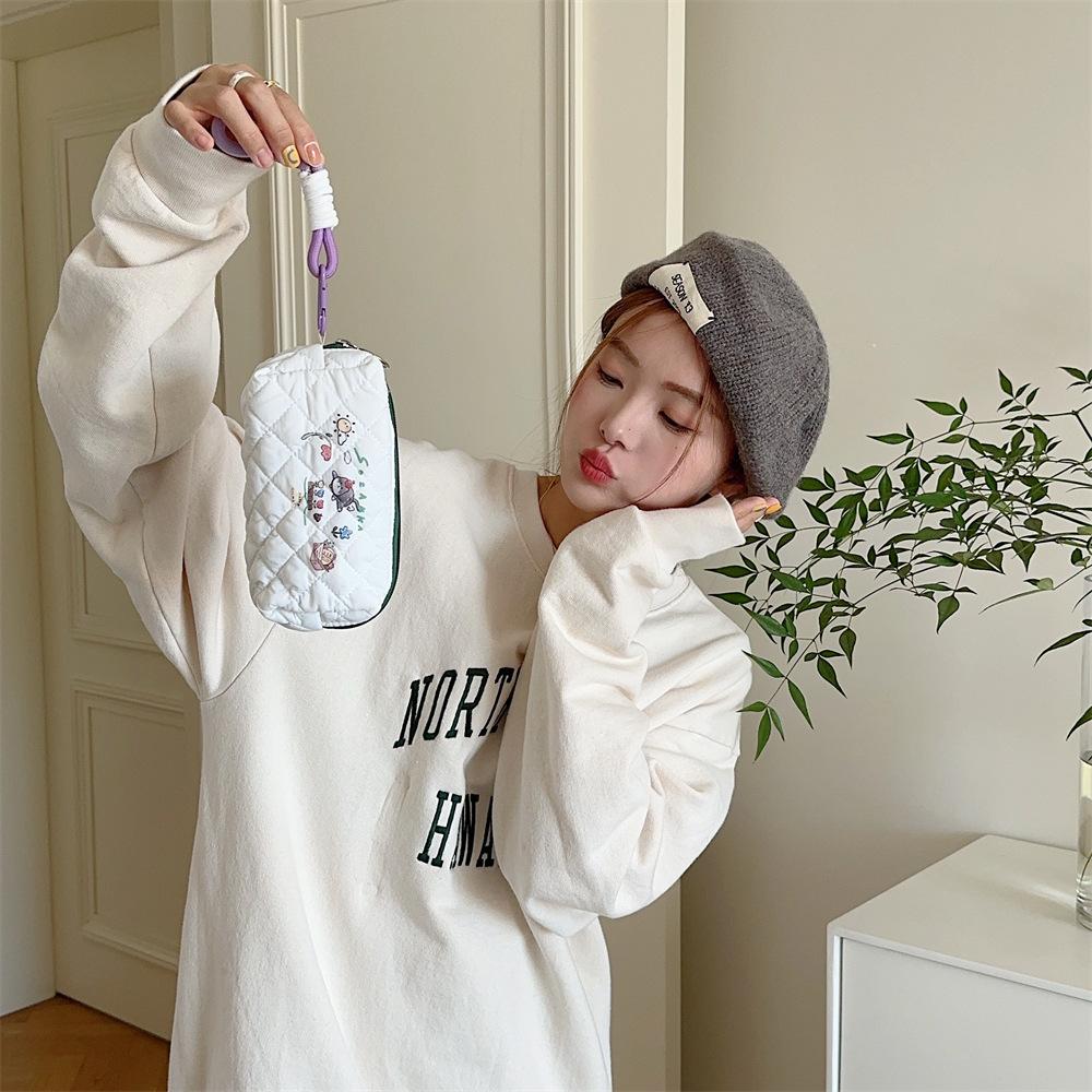 Little Floral Fresh Print Pencil Pouch Lightweight Fabric Zipper Cosmetic Bag