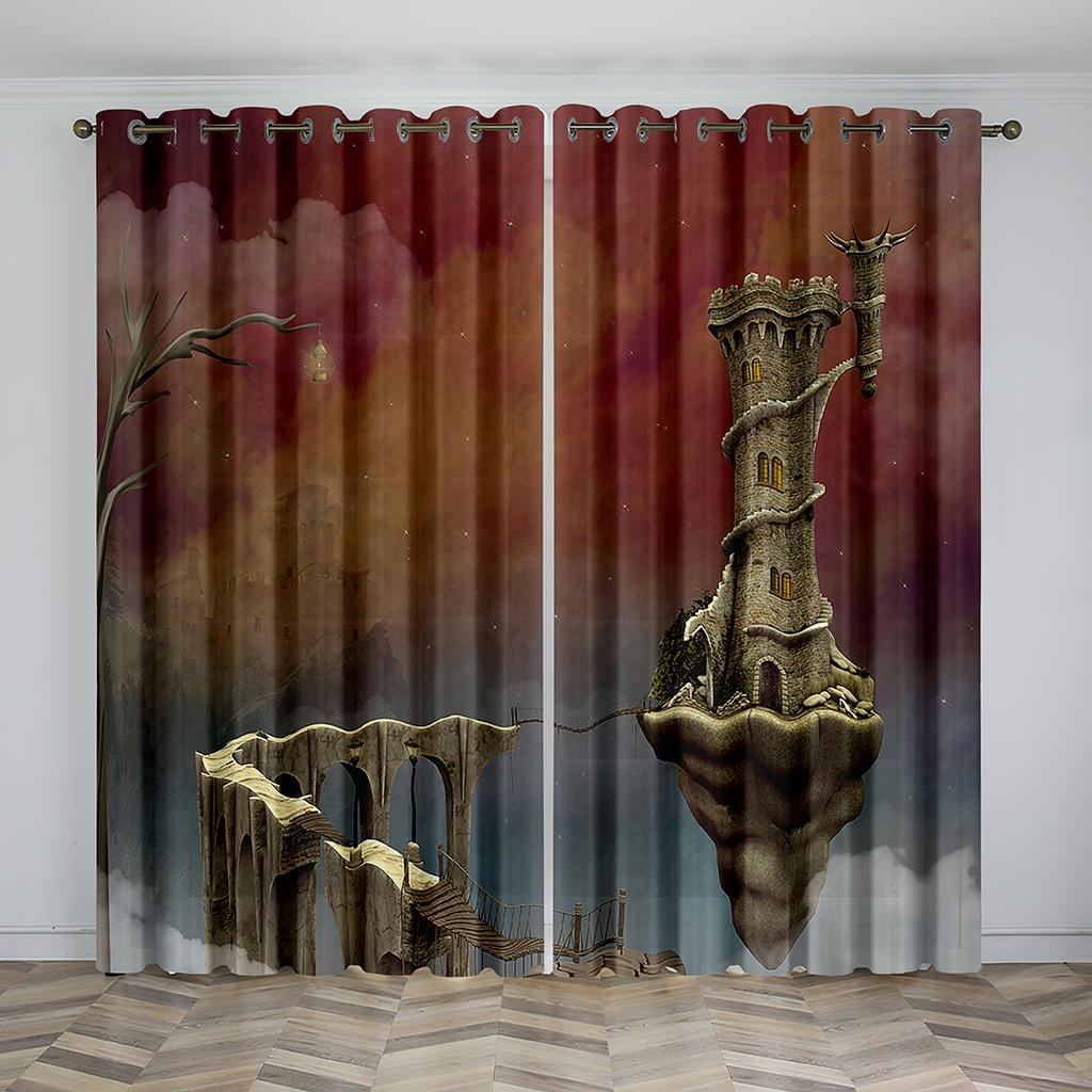 Pink Princess Castle Curtains for Living Room Window Curtain Drape Rod Pocket Girl's Bedroom Panel Fabric Decor Cortinas