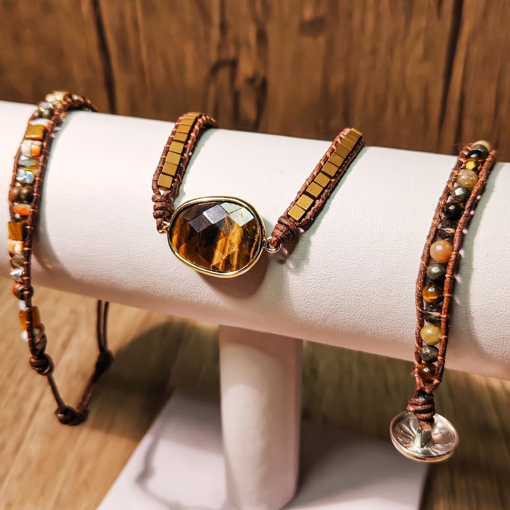 Bohemian Natur Tigerauge Stein Handgeflochtenes Armband Mode Kreativ Unisex für Täglich Party Urlaub Karneval