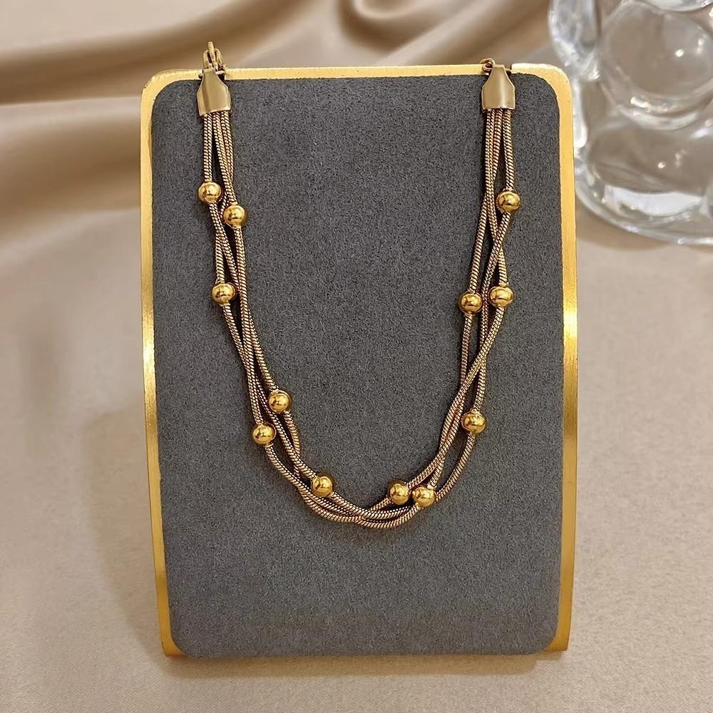 Round Beads Wrap Beaded Bracelets Stainless Steel Wrist Chain Elegant Party Jewelry Women