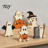 Lightweight Halloween Party Supplies Cute Ghost Sign, Pumpkin Tombstone Wooden Plaque Reusable Autumn Seasonal Accents for Tiered Tray Decor,