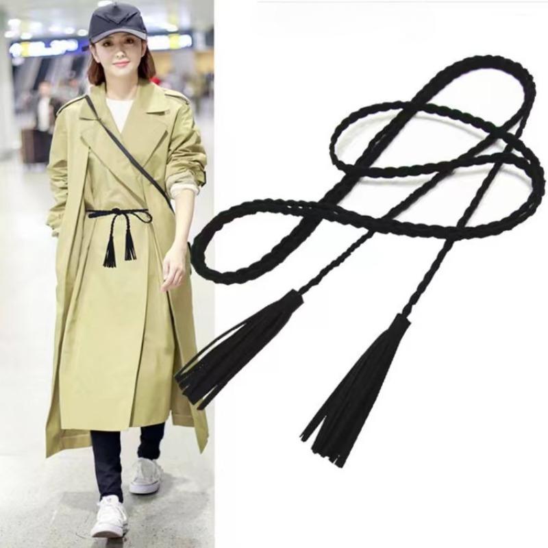 Leather Designer Braid Waist Belt With Tassel