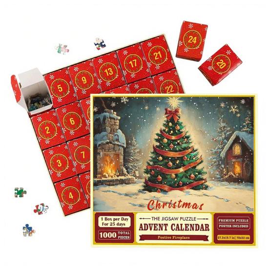 1000Pcs/Set Christmas Jigsaw Puzzle Advent Puzzle 2025 24 Days Educational Puzzle Xmas Countdown Calendar Decoration Holiday Party Gift