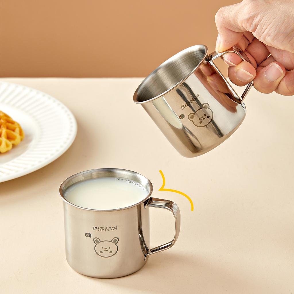 Mini Cute Children Mug With Handle Durable Anti Drop 304 Stainless Steel Milk Coffee Cup Anti Scalding Drinking Cup Drinkware