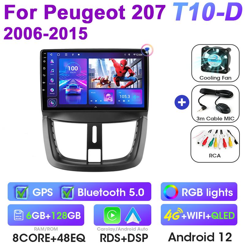 2 Din Android 12 Car Radio For Peugeot 207 CC 207CC 2006-2015 Multimedia Video Player Navigation GPS 4G Carplay Auto Stereo RDS