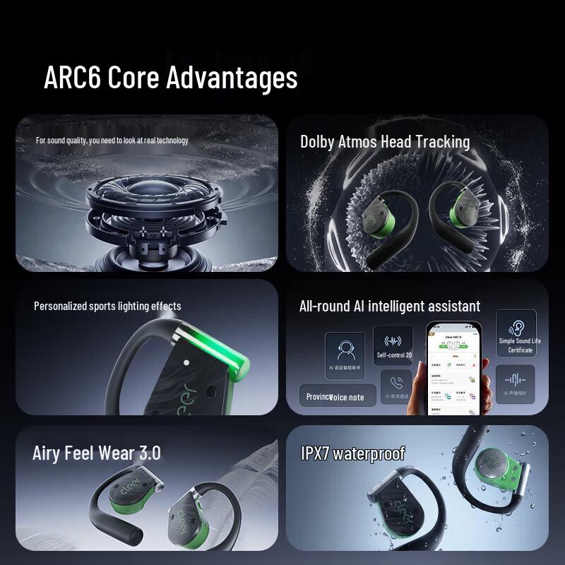 Cleer ARC6 Open-Ear Sport AI Bluetooth Headphones