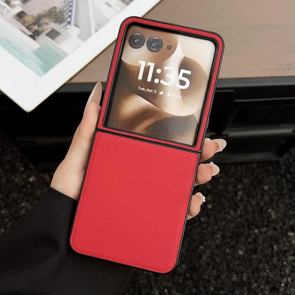 

Plain Leather Lychee Patterned Case For Moto Razr 60 Ultra Razr60 Motorola razr 50 Ultra razr+ Camera protect Cover Motorola razr+ 2024