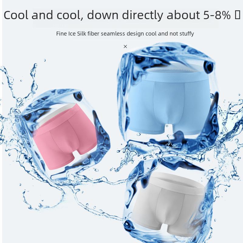 Men's Ice Silk Antibacterial Seamless Boxer Shorts - Lightweight Summer Design