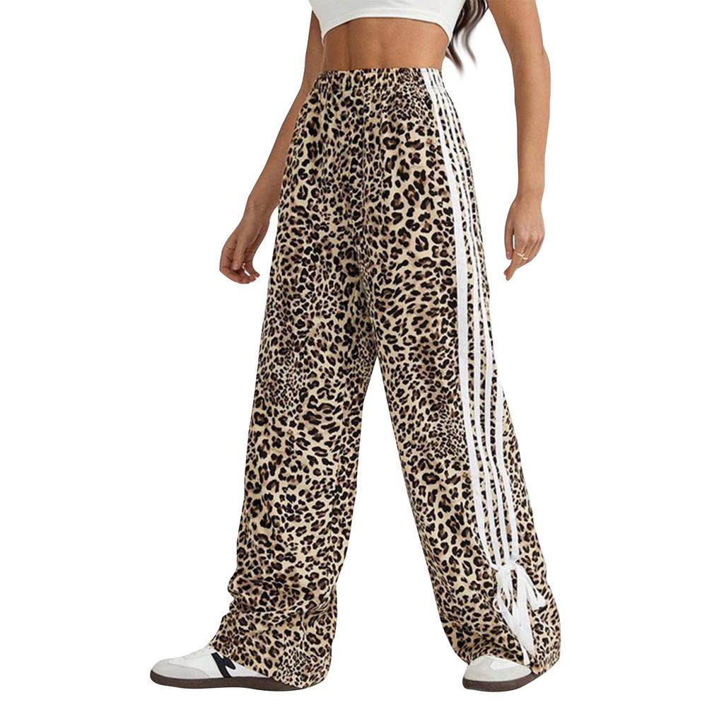 Women's High Waist Sports Pants Loose Wide Leg Pants Contrast Striped Casual Pants