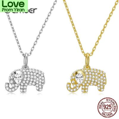 925 Sterling Silver Gold Guardian Crystal Delicate Baby Elephant Necklace For Women Child Choker Fine Jewelry Collar