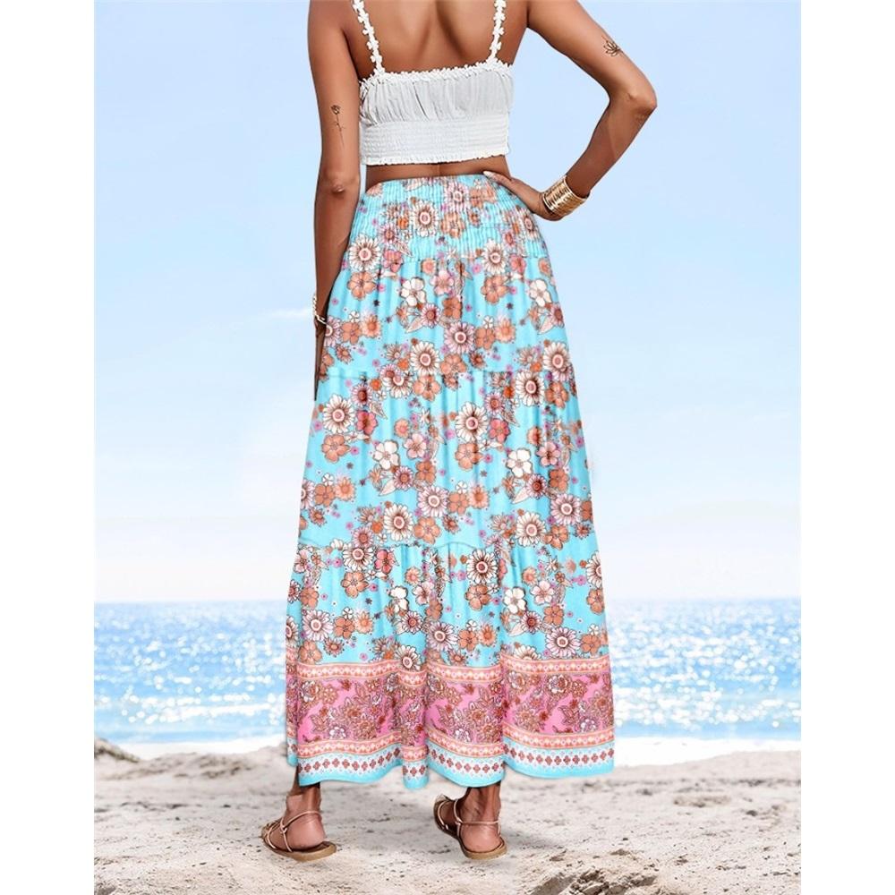 Women's Summer Elastic Waist Loose Long Printed Skirt