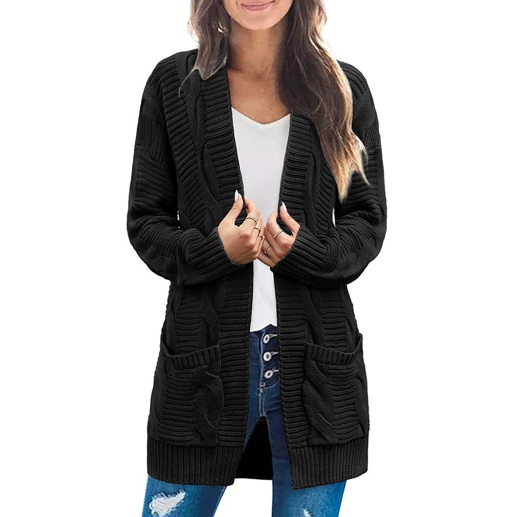 Women S Long Cable Knit Open Front Cardigan Sweater With Pockets
