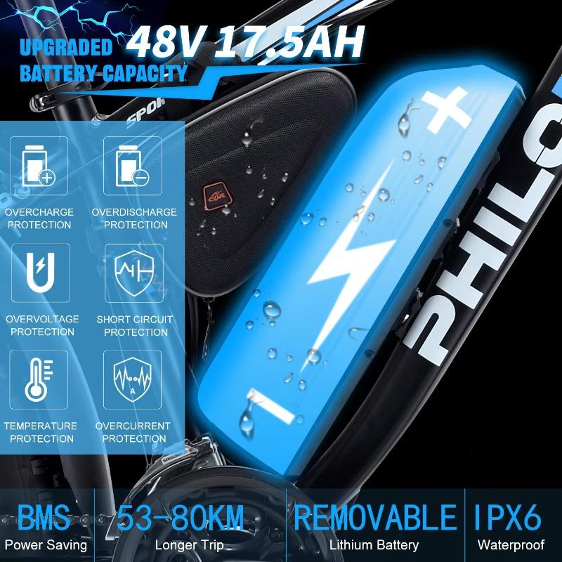 H7PRO Adult Electric Bicycle1000W 48V17.5AH Battery Hydraulic Brake E-bike 26Inch Fat Tire Mountain Off-Road Electric Motorcycle