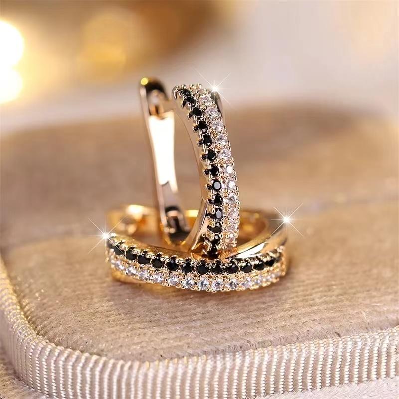 Hot Selling Trendy Crystal Earrings For Women Black And White Stone Fashion Silver Gold Color Hoop Earrings Wedding Jewelry