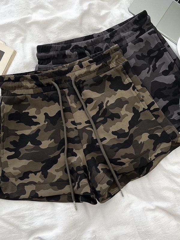 Pantaloncini Corti Caldi da Donna American Spicy Girl Camouflage Coulisse Vita Elastica Gamba Larga Linea A