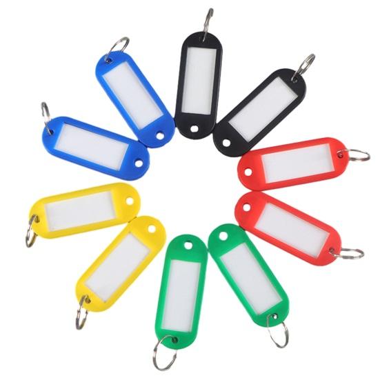 50Pcs Key Tags Bright Colors Plastic Waterproof Writable Hotel Key Organizer with Detachable Metal Rings Crack-resistant Key Labels