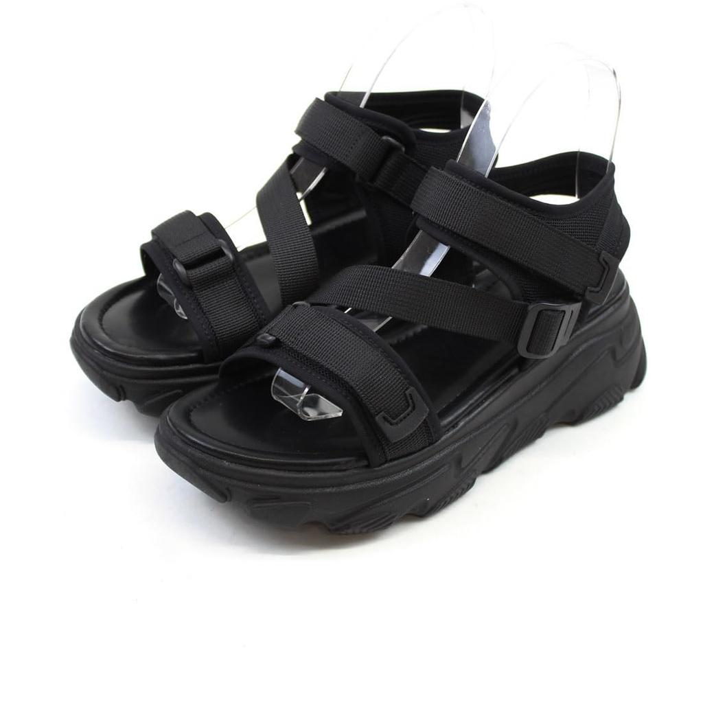 Vivian Sports Sandals with Thick LL Women's Straps, Velcro, Sole, V45510SM, Black, (25.0-25.5)