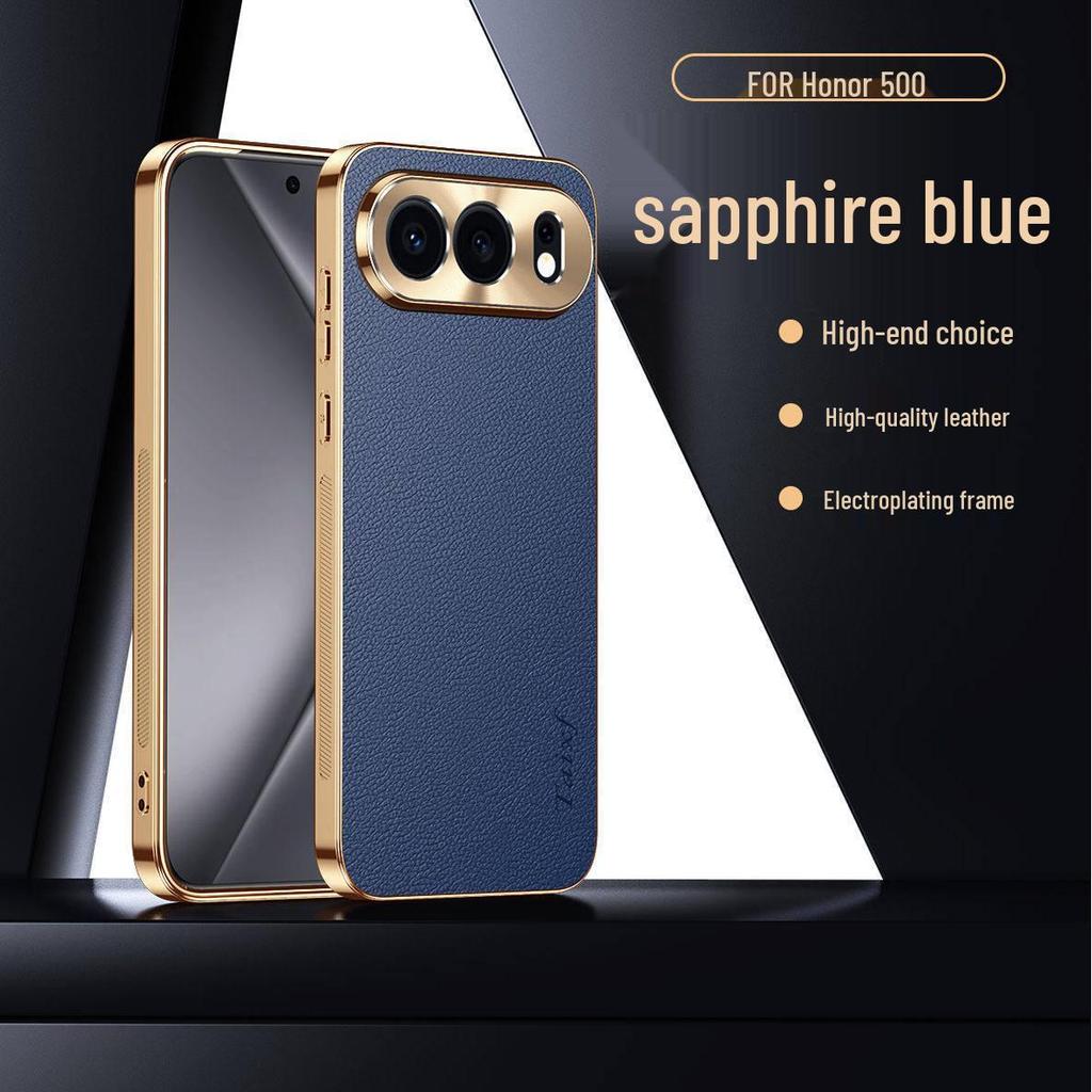 Compatible with Honor 500 & Honor 400: Electroplated Lychee Leather Texture Drop-Proof Case with Soft Edges for Men & Women.
