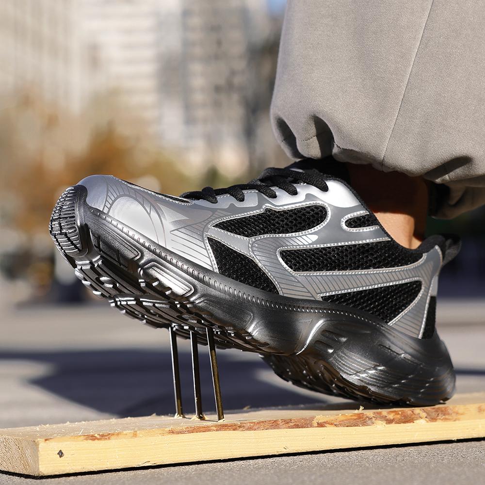 Men's Safety Shoes For Work Anti Smashing Anti Puncture Breathable Silver Gray