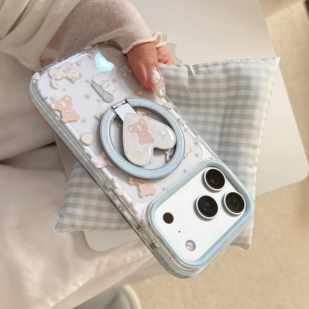 Cute Bear Magnetic Heart-Shaped Phone Case for iPhone 16, iPhone 17, and iPhone 17 Pro Max