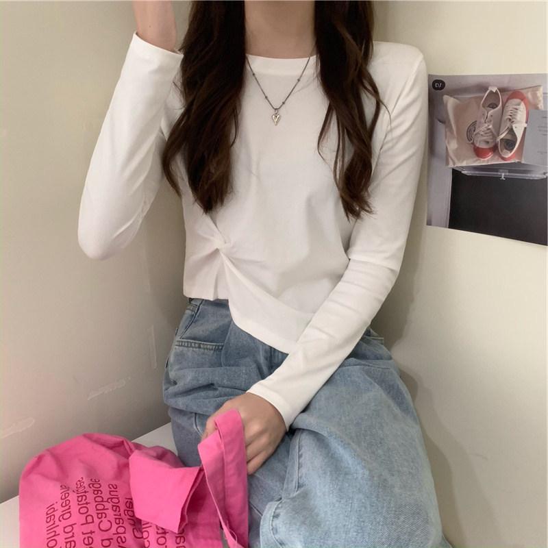 2024 Korean Autumn Chic Irregular Long-Sleeve T-Shirt for Women